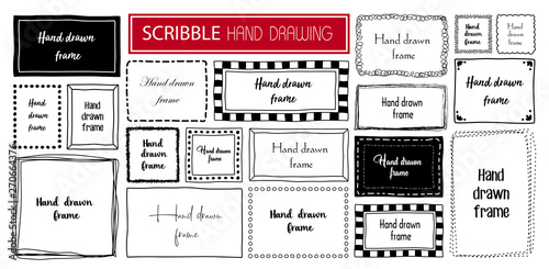 Hand drawn doodle scribble symbols isolated frames on white background