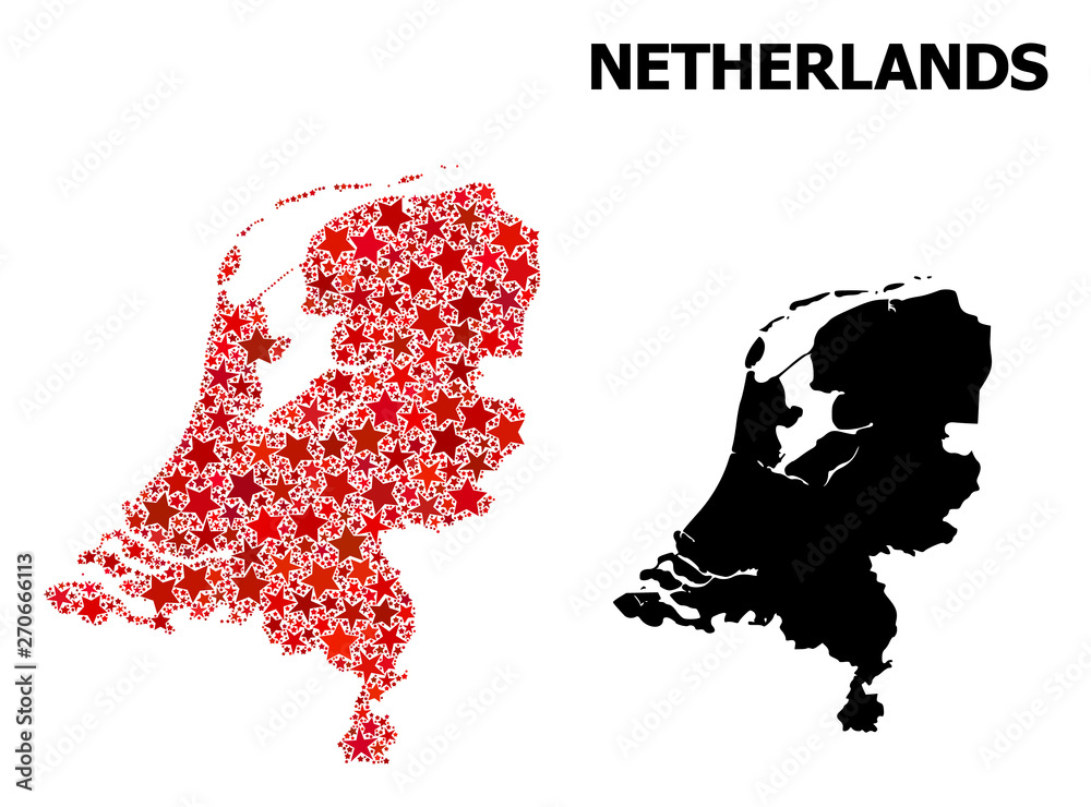 Red Starred Pattern Map of Netherlands