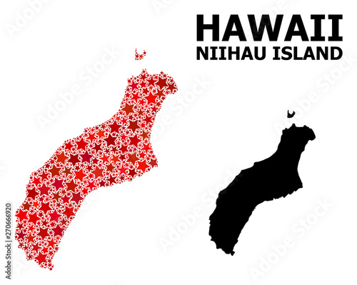 Red Starred Mosaic Map of Niihau Island photo