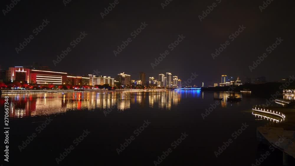 sanya city night time illuminated riverside bridge panorama 4k hainan china sanya city night time illuminated riverside bridge panorama 4k hainan china