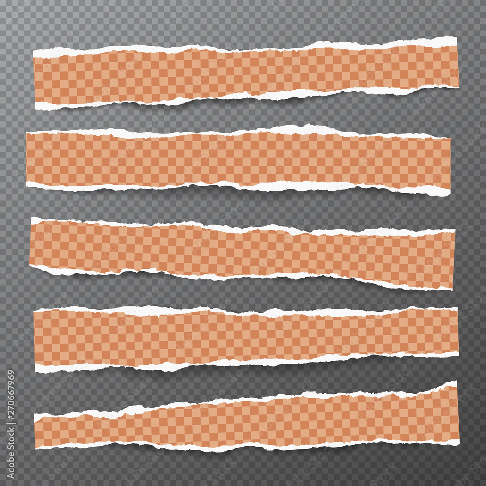 Set of torn, ripped, squared orange paper strips with soft shadow are on dark squared background. Vector template illustration Set of torn, ripped, squared orange paper strips with soft shadow are on dark squared background. Vector template illustration