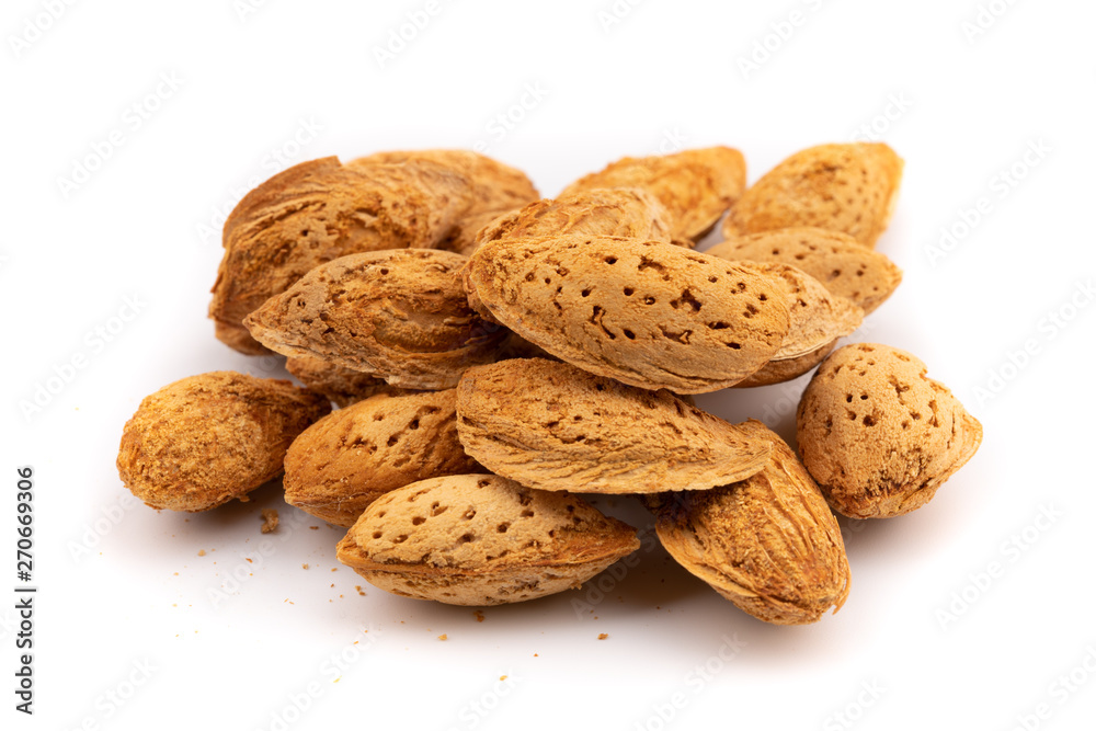 almond with shell on white background almond with shell on white background
