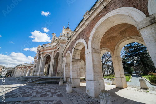 Church of San Antonio in Aranjuez  Madrid  Spain. Stone arches and walkway linked to the Palace of Aranjuez