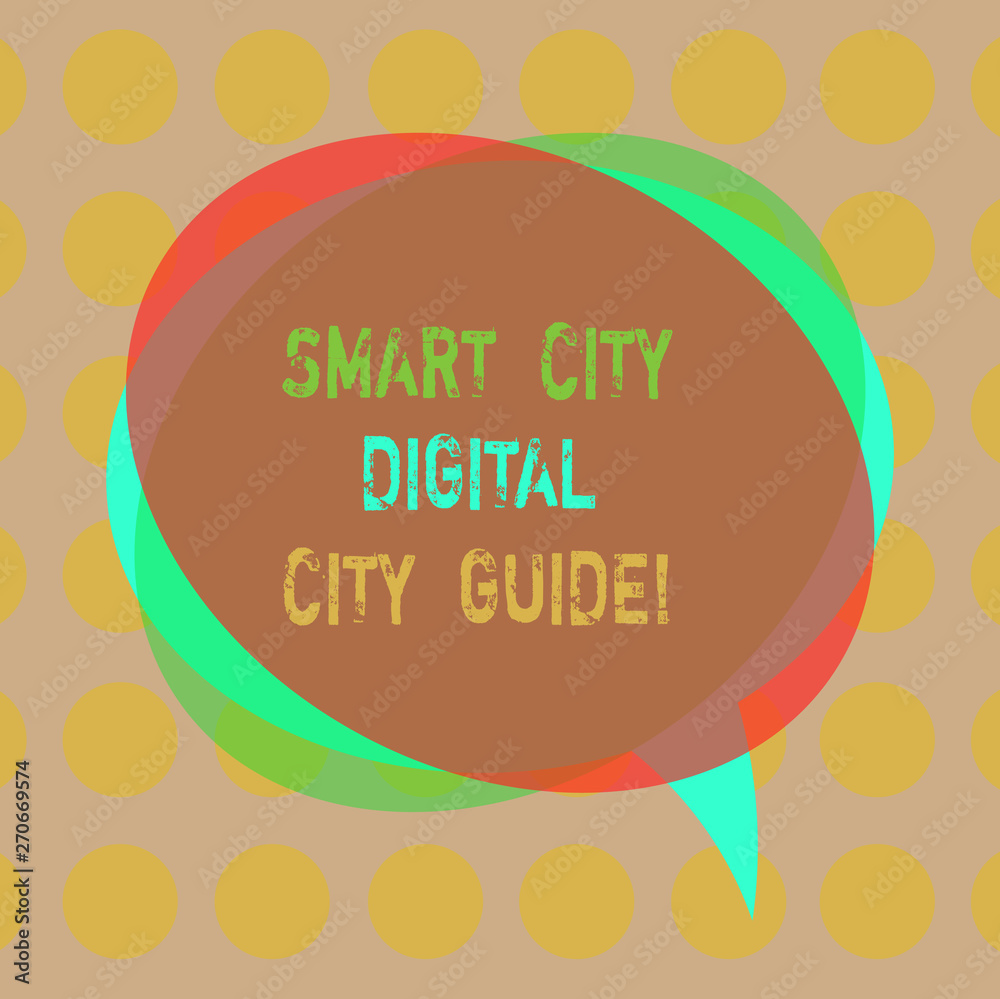 Obraz premium Writing note showing Smart City Digital City Guide. Business photo showcasing Connected technological modern cities Blank Speech Bubble photo and Stack of Transparent Circle Overlapping