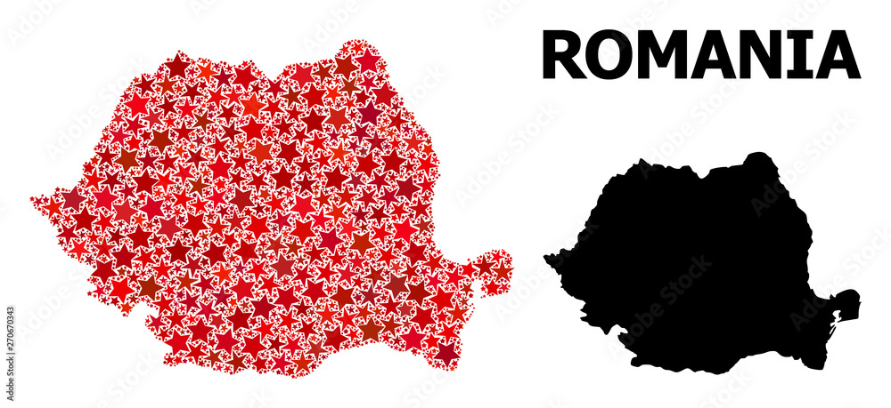 Red Starred Pattern Map of Romania