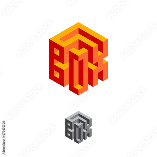 Magic Logo Box Logo. Volume typographic composition like Isometric projection. 3D imitation illustration. Monochrome option.