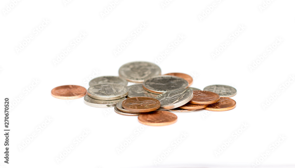 Coins of USA isolated on the white background Coins of USA isolated on the white background