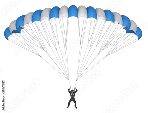 Paraglider  blue-white wing. 3d illustration isolated on white.