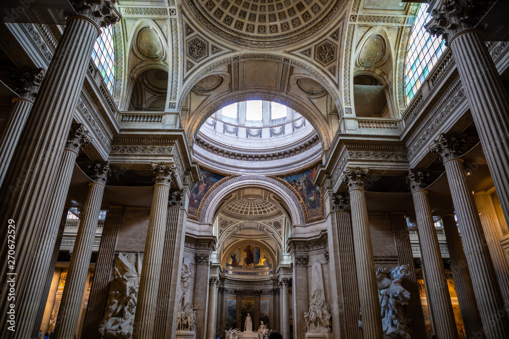 Interior of Pantheon, in the Latin Quarter in Paris, France