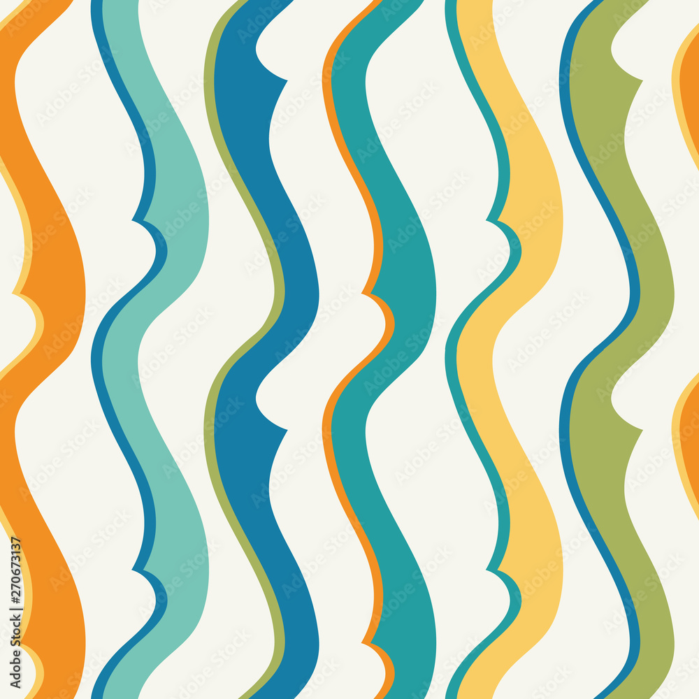 Colorful wavy stripes seamless pattern in a pretty summer color palette. Modern with a fun edge. Has a carnival feel, great for home decor, party invitations and textiles. Vector. Colorful wavy stripes seamless pattern in a pretty summer color palette. Modern with a fun edge. Has a carnival feel, great for home decor, party invitations and textiles. Vector.