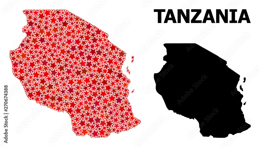 Red Starred Pattern Map of Tanzania