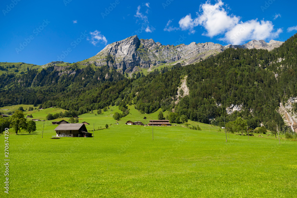 Alpine valley at summer. Swiss Alps .