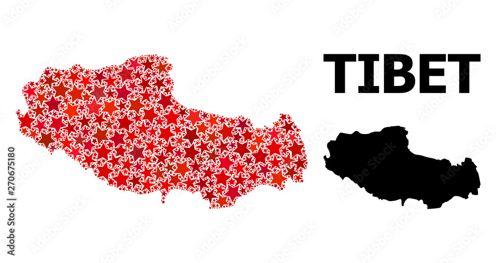 Red Starred Pattern Map of Tibet