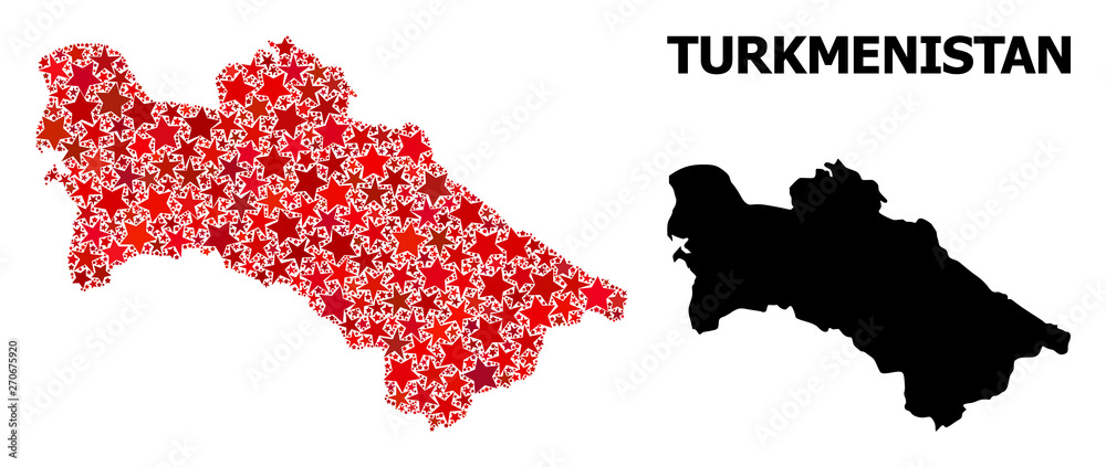 Obraz premium Red Starred Mosaic Map of Turkmenistan