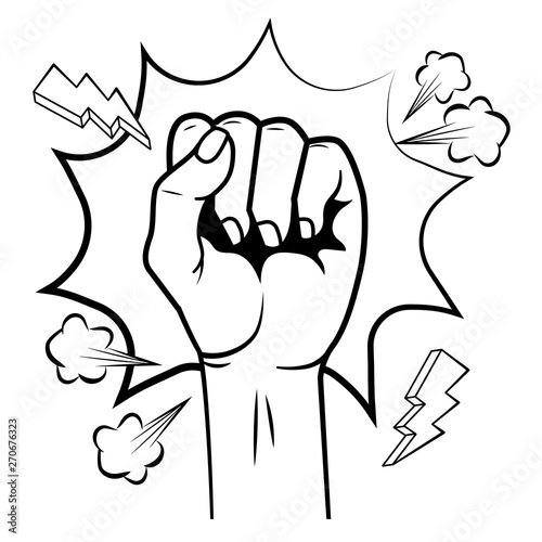 Pop art hand clenched cartoon in black and white