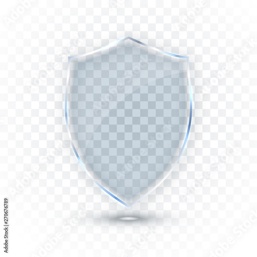 Transparent glass shield. Glass Badge Icon. Protection Shield Concept. Vector illustration