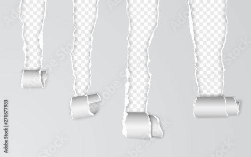 Realistic torn and twisted paper strip. Torn paper edge. Vector illustration
