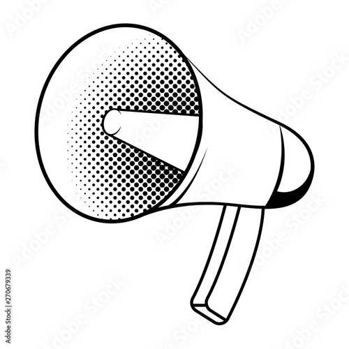 Pop art bullhorn colorful cartoon in black and white
