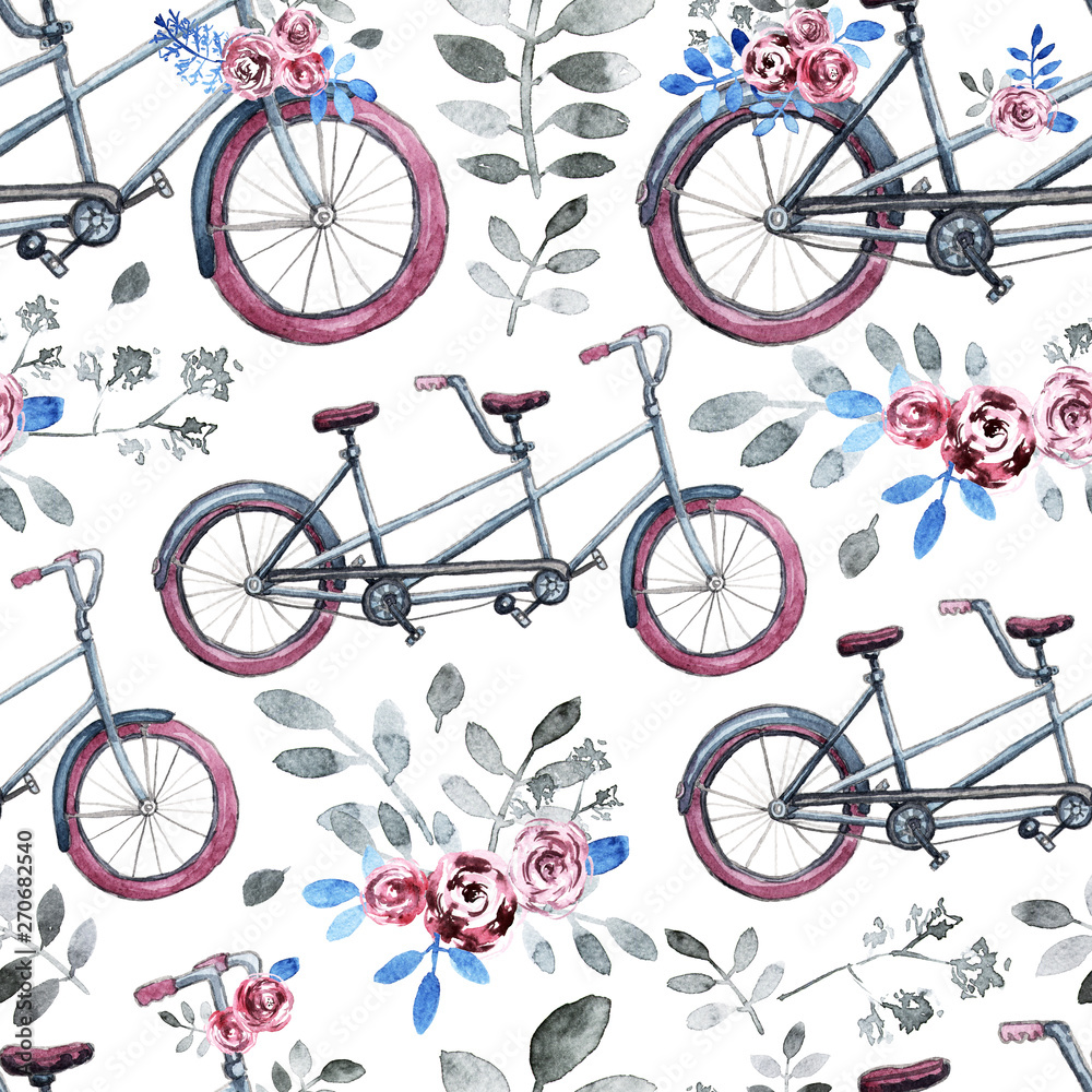 Obraz premium Watercolor pattern with bicycles