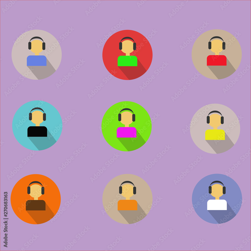 Human head with headphones set of four styles vector musical icons isolated on white background Human head with headphones set of four styles vector musical icons isolated on white background