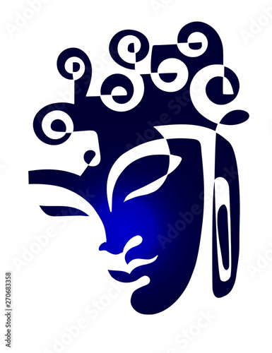 One continuous line drawing Buddha. The symbol of Hinduism, Buddhism, spirituality and enlightenment. Tattoo, illustration, printing on fabric