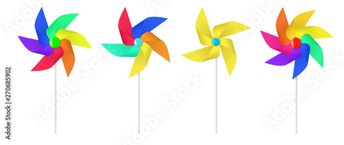 Multi colored toy paper windmill propeller.