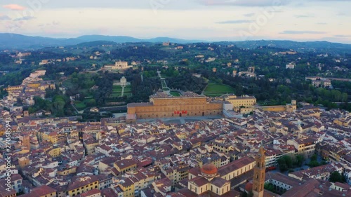 Florence, Tuscany, Italy. Aerial view of the Palazzo Pitti (Pitti Palace). It is situated on the south side of the River Arno, a short distance from the Ponte Vecchio photo