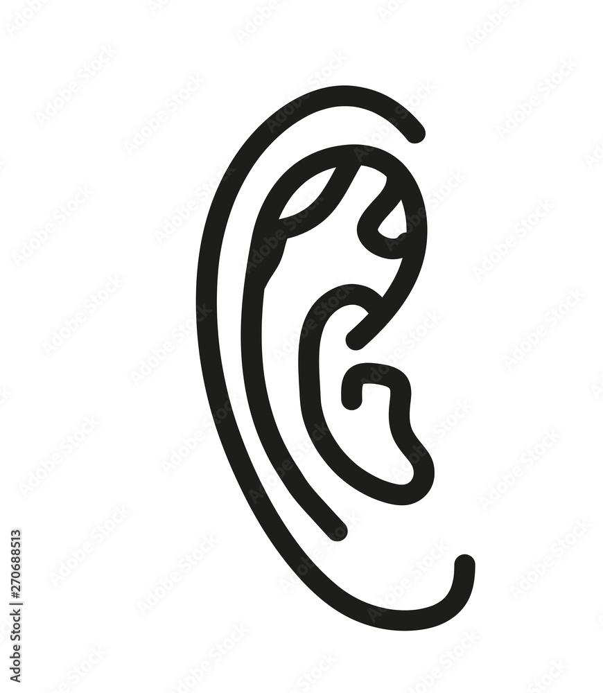 Ear on a white background. Silhouette. Vector illustration. Ear on a white background. Silhouette. Vector illustration.