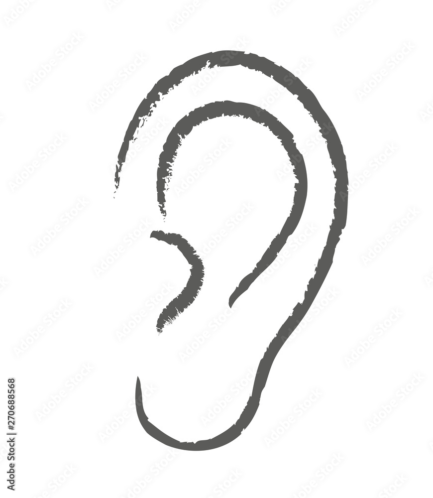 Ear silhouette on a white background. Vector illustration. Stock Vector