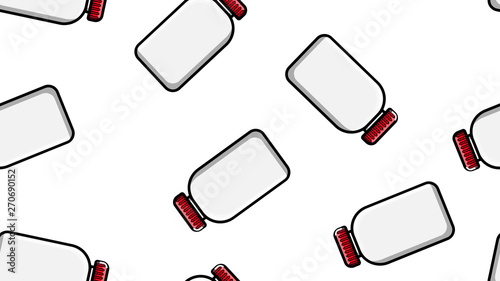 Seamless pattern texture of white plastic medical pharmacetic jars with lids of drugs, drugs on a white background. Vector illustration