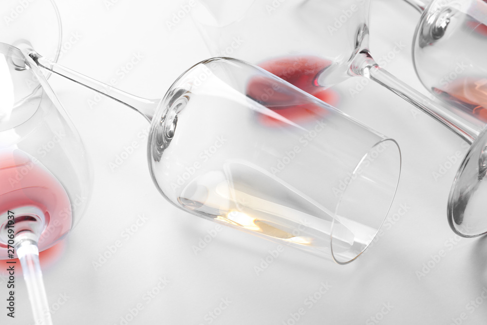 Glasses with different wine on white background, closeup Glasses with different wine on white background, closeup