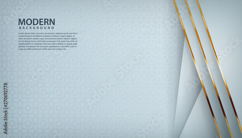 White abstract background with overlap layers. Gray texture with golden line effect decoration. Realistic backdrop.