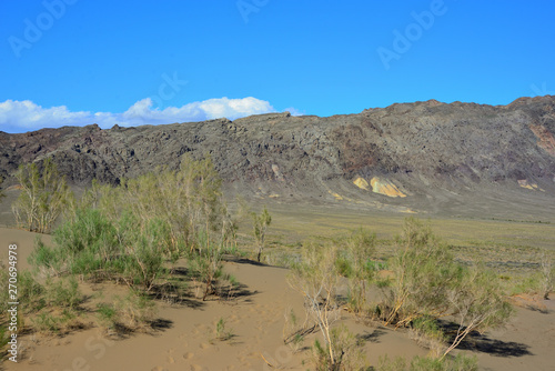 Desert landscape surrounding Singing Dune in Altyn-Emel