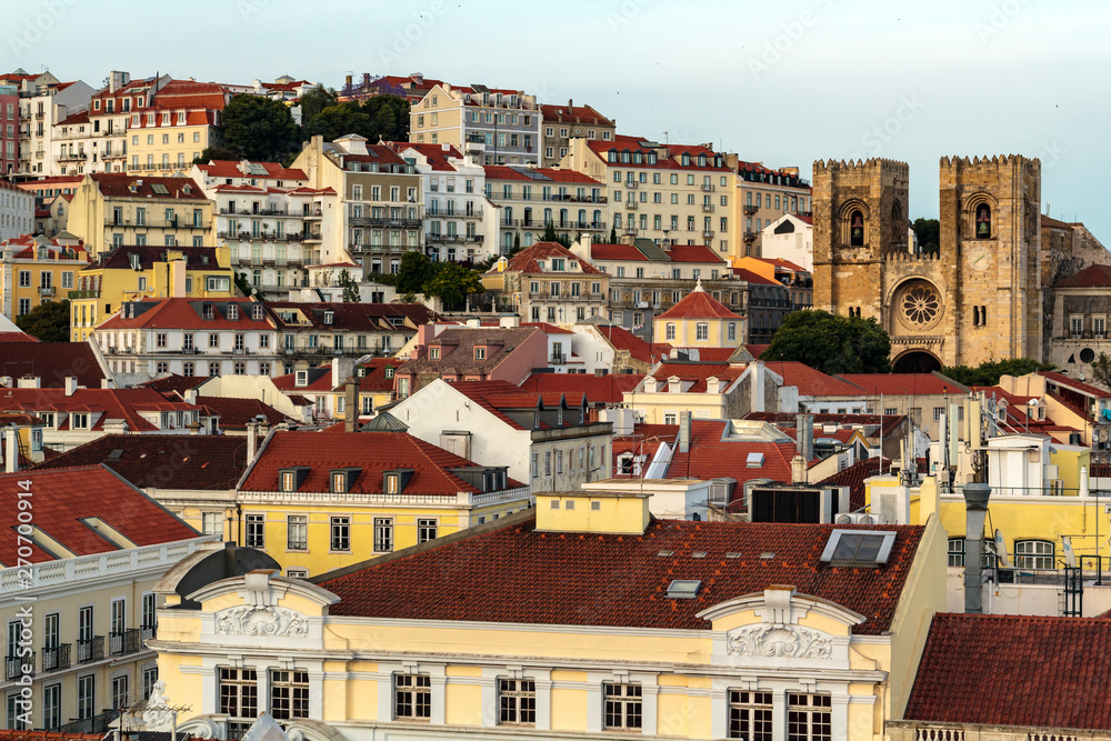 Typical Lisbon houses and Lisbon Cathedral ( Sé de Lisboa)