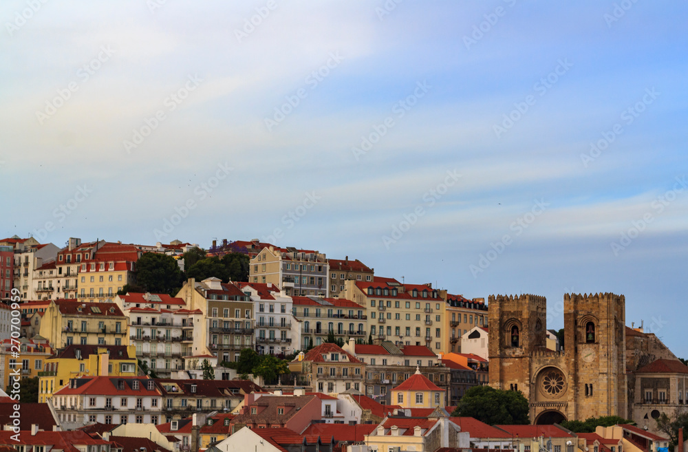 Lisbon cityscape with typical houses and Lisbon Cathedral ( Sé de Lisboa)
