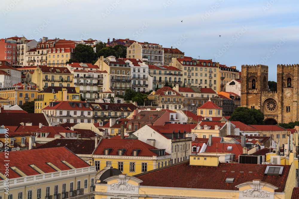 Lisbon hill with typical houses and Lisbon Cathedral ( Sé de Lisboa)