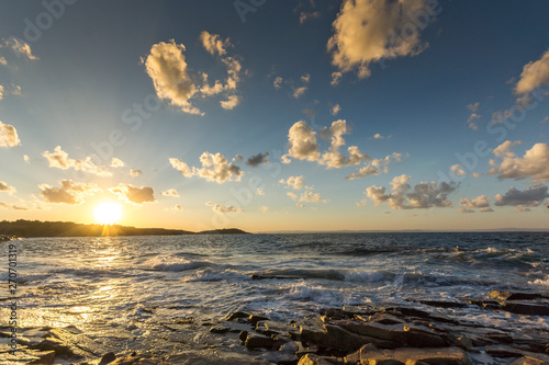 Sunset Seascape of the rocks at the coastline of Chernomorets, Burgas region, Bulgaria photo