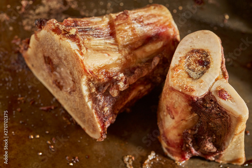 Roasted beef marrow bones photo