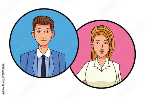 business couple avatar profile picture in round icons