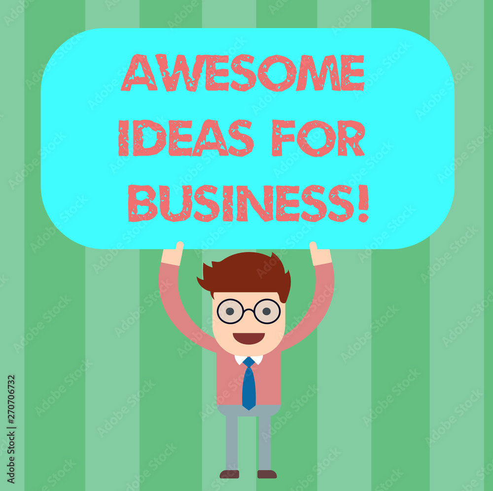 Writing note showing Awesome Ideas For Business. Business photo showcasing Great amazing strategies for growing up Man Standing Holding Above his Head Blank Rectangular Colored Board Writing note showing Awesome Ideas For Business. Business photo showcasing Great amazing strategies for growing up Man Standing Holding Above his Head Blank Rectangular Colored Board