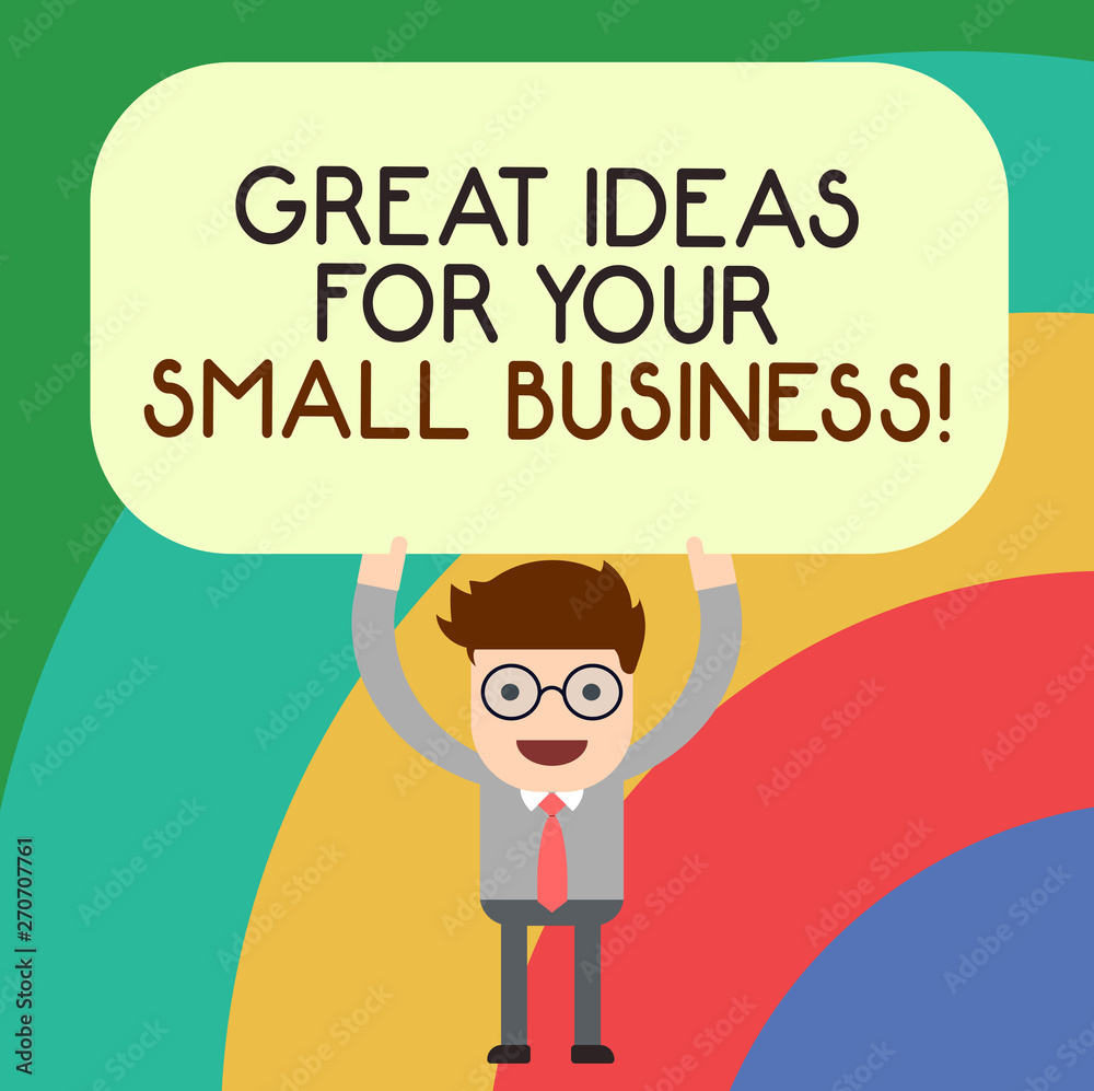 Handwriting text writing Great Ideas For Your Small Business. Concept meaning Good innovative solutions to start Man Standing Holding Above his Head Blank Rectangular Colored Board Handwriting text writing Great Ideas For Your Small Business. Concept meaning Good innovative solutions to start Man Standing Holding Above his Head Blank Rectangular Colored Board