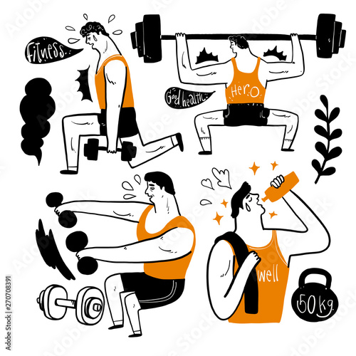 The drawing hand that conveys. The appearance and lifestyle. Collection of hand drawn. Vector illustration in sketch doodle style, Painting strokes, semi-abstract, using lines and intense color.