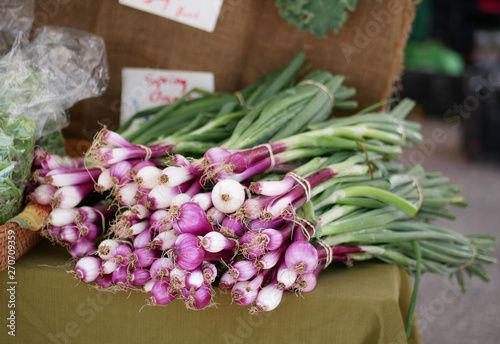 Purple Spring Onions on Market Stand in Richmond Virginia