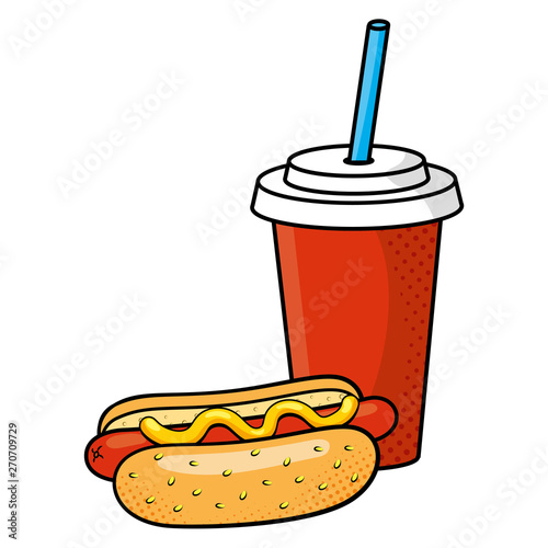 hot dog with soda vector illustration