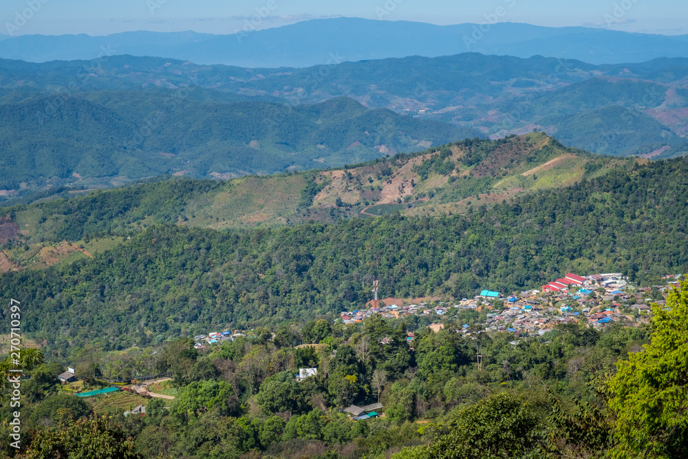 Scenery view of Doi Chaang village, they're producing some of the world’s finest coffee in Chiang Rai province of Thailand.