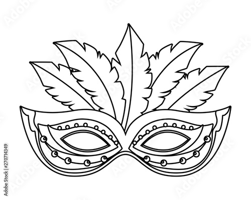 mask carnival with feathers in black and white