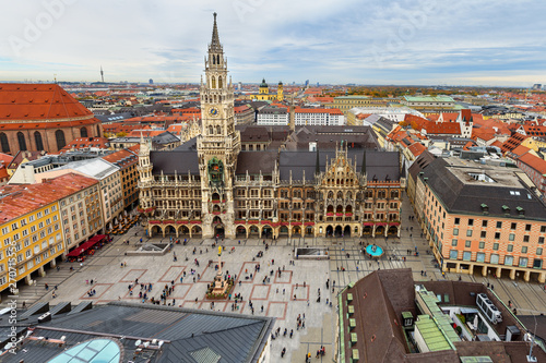 Wallpaper Mural Aerial cityscape of Munich historical center with New Town Hall, town hall on Marienplatz. Germany Torontodigital.ca