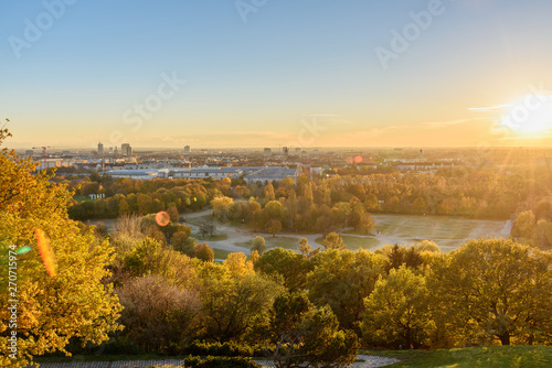 View on Munich from Olympic Park on sunset. Germany
