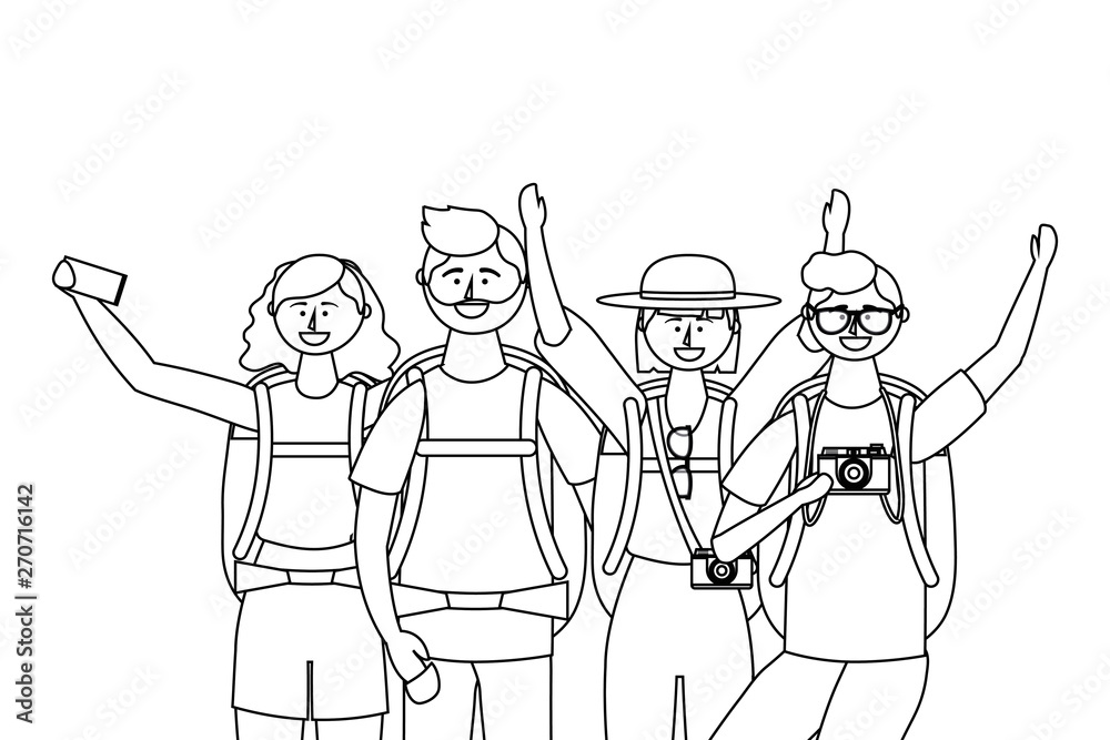 Tourist boys and girls with bag design Tourist boys and girls with bag design