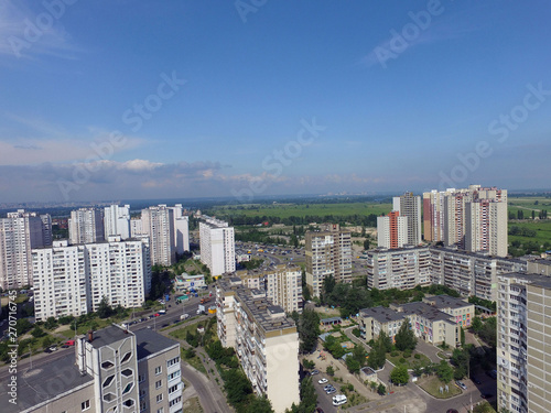 Modern residential area of Kiev at summer time  drone image . Ukraine